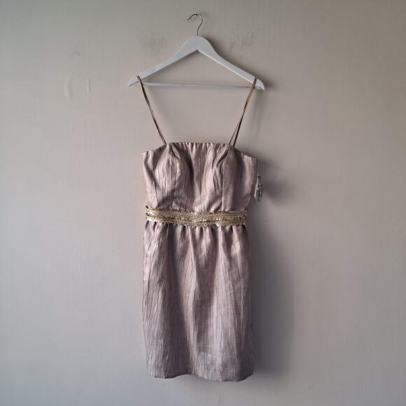 Tahari Gerard Detactable Strap Gold Dress with Braided Sequence Waist - Size 8 - Picture 6 of 16